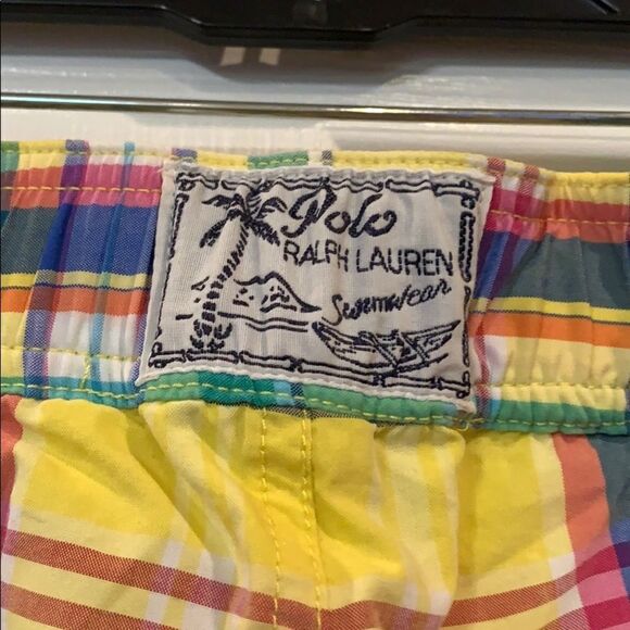 NWT New Polo by Ralph Lauren yellow plaid swim trunks Large - Picture 6 of 9